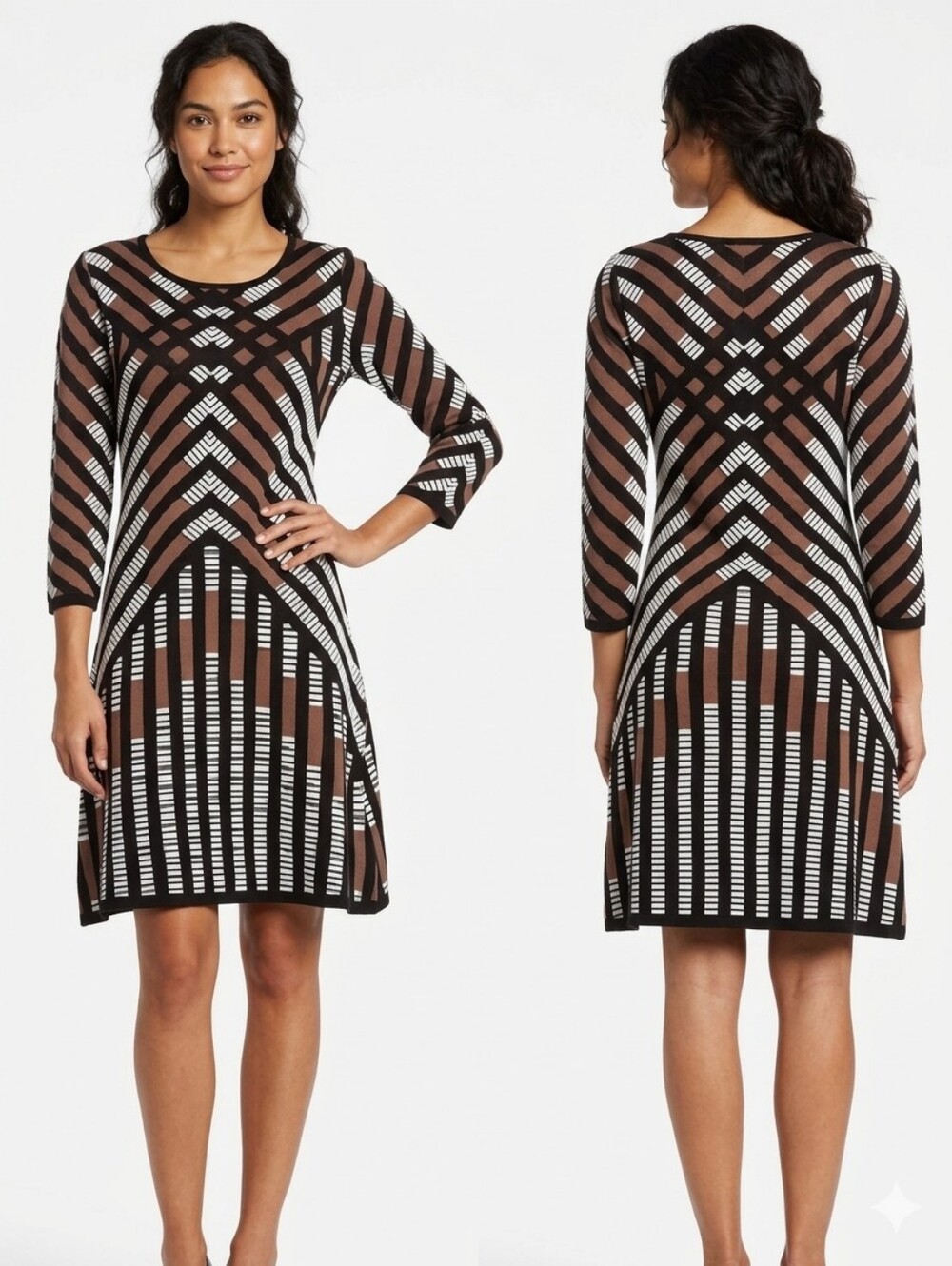 NWT Nine West Geometric Print in Tumbleweed Knit Sweater Dress XS $98